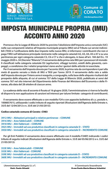 Imposta Municipale Propria (IMU) Acconto anno 2020