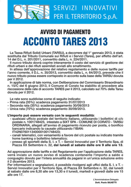 Acconto TARES 2013